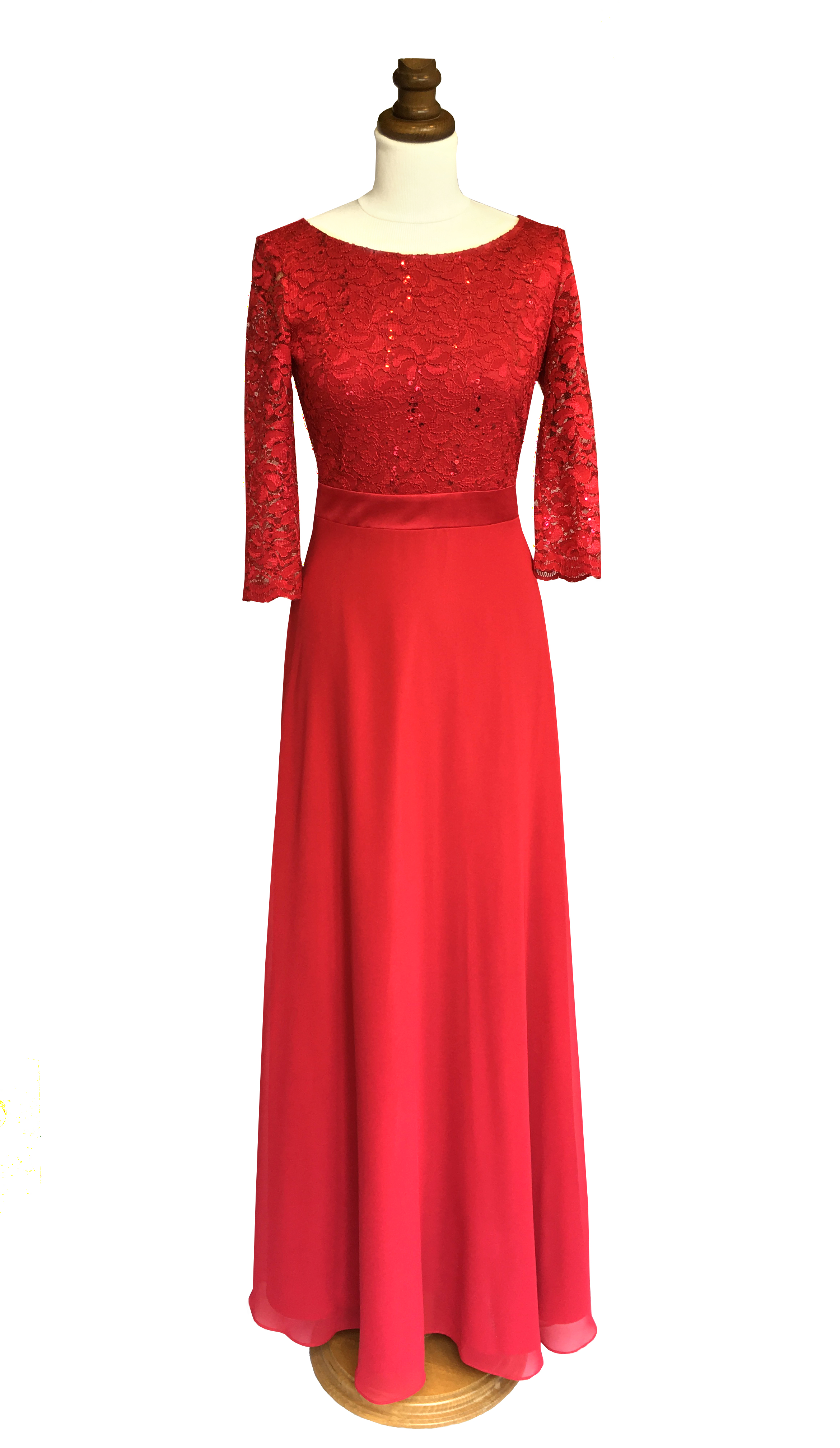 Uithoudingsvermogen Coöperatie bagageruimte Lange avondjurken: Rode jurk met kanten top en lange mouw maat 44